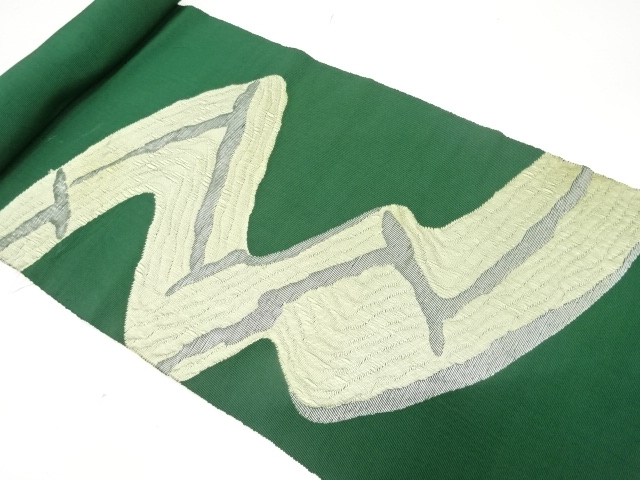 JAPANESE KIMONO / ANTIQUE BOLT FOR HASSUN OBI / SILK / WOVEN ABSTRACT STREAM